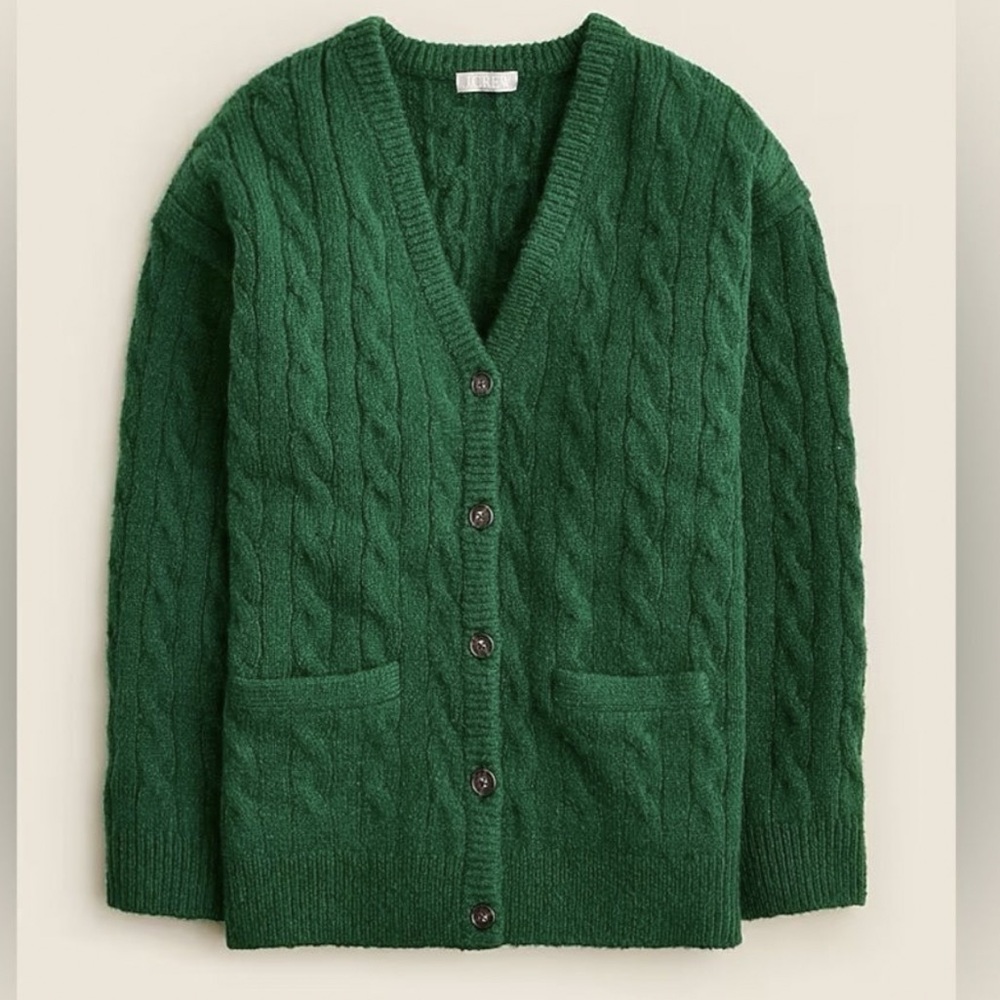 NWT JCREW S/M OVERSIZED GREEN THICK CABLED CARDIGAN SWEATER NEW NWT - Picture 9 of 9